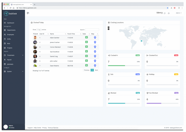 Go2Clock dashboard