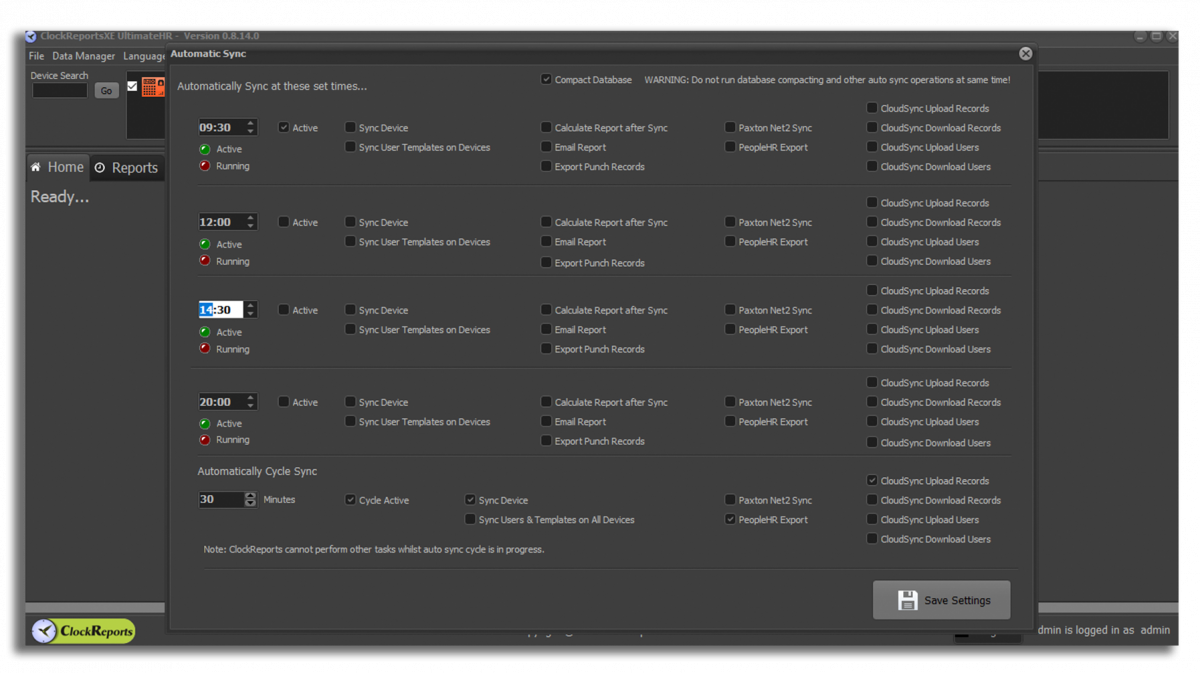 clockreports auto sync settings