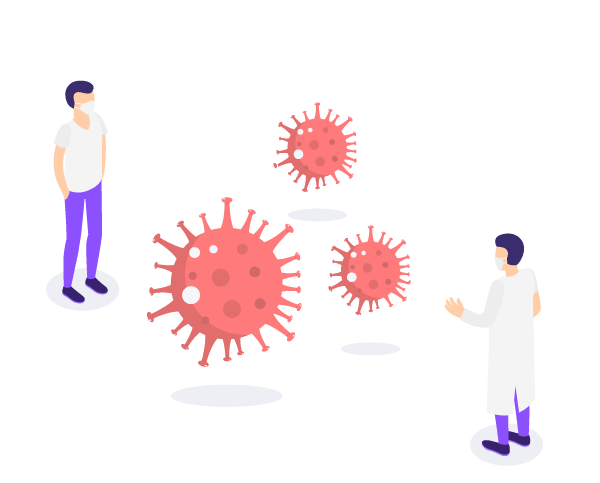 Isometric Covid19 image with masked person and medical professional