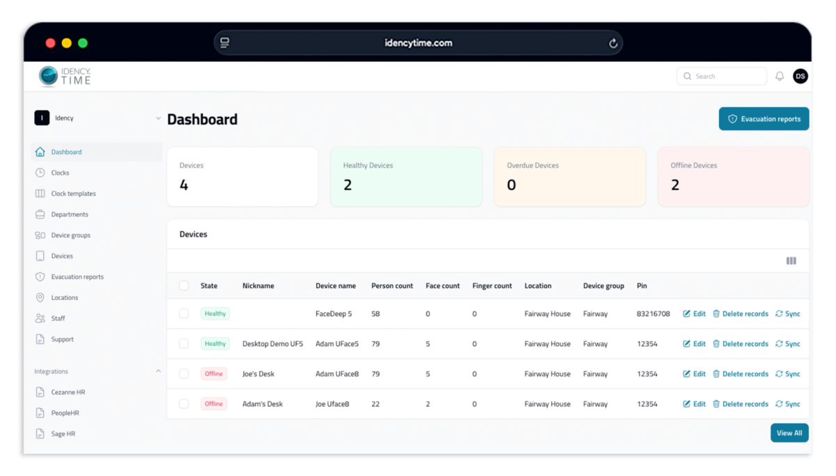 Idencytime dashboard screenshot