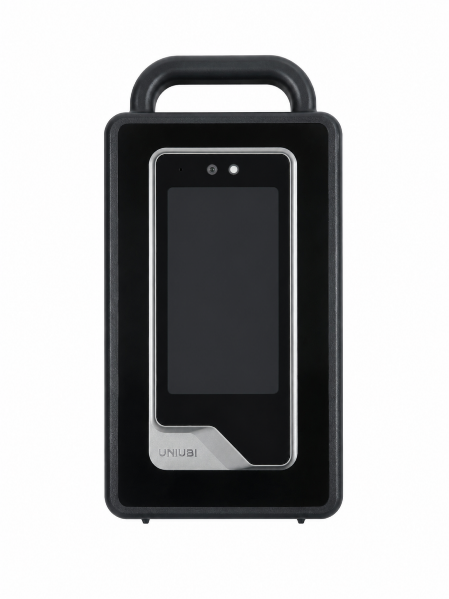 Productafbeelding UFace 5 Pro Portable Kit. Gezichtsherkenningsapparaat met de voorkant van het scherm in een draagbare behuizing met handvat