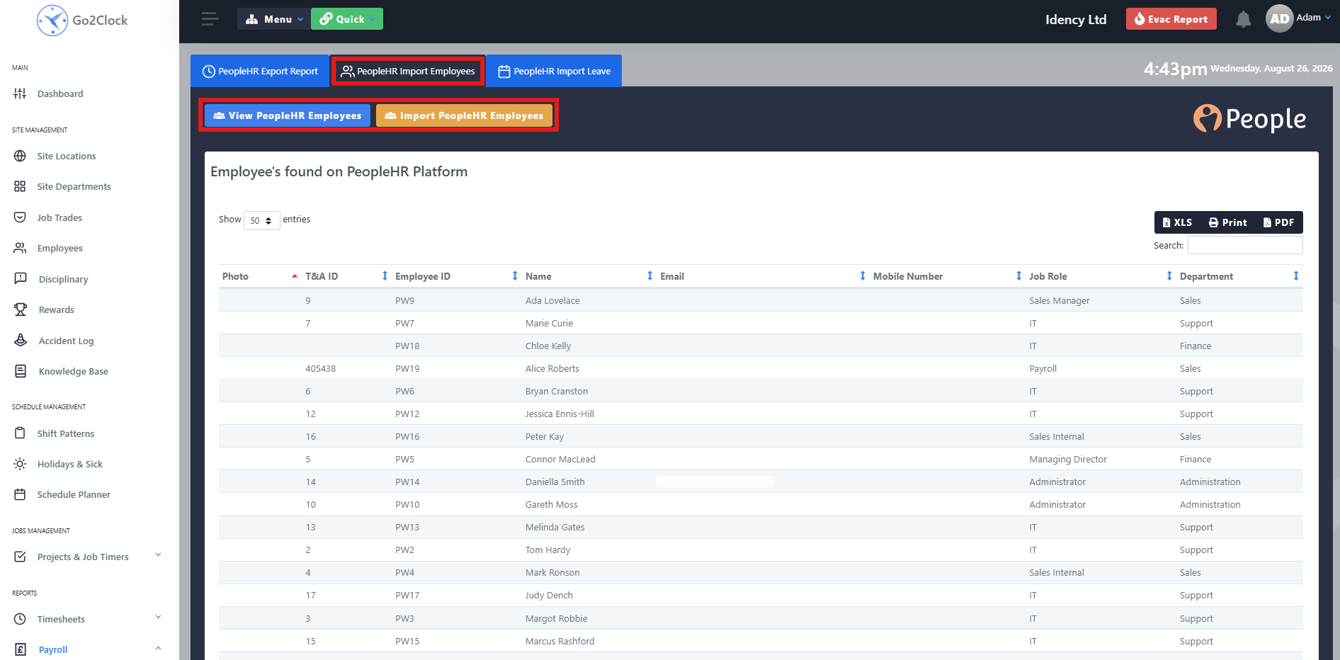 Importing PeopleHR employees into Go2Clock