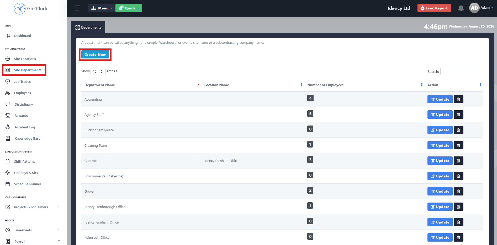 Employee dashboard showing Equipment Issued tab in Go2Clock