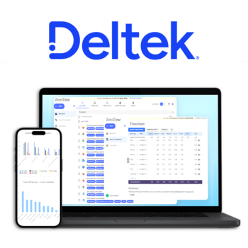 Deltek Replicon product image logo with software on devices