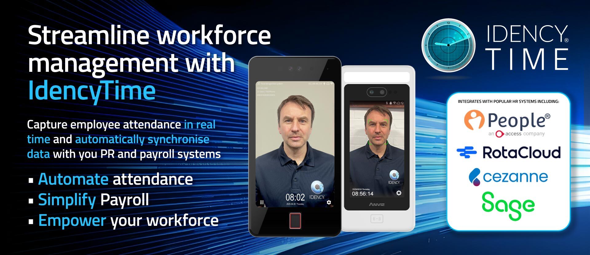 IdencyTime banner: Streamline workforce management with IdencyTime. Capture employee attendance in real time and automatically synchronise data with you PR and payroll systems. Automate attendance. Simplify payroll. Empower your workforce.