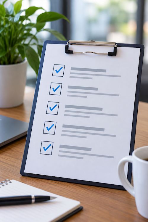 checklist on clipboard